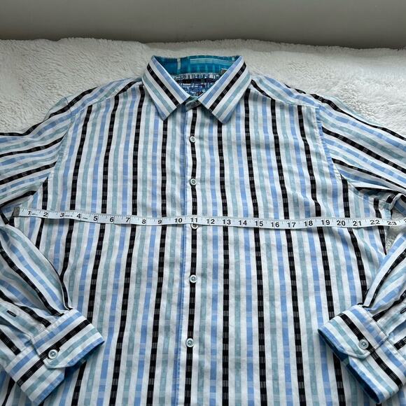 Robert Graham Long Sleeve Button Up Shirt Men's XLarge Blue White Striped - Picture 3 of 8